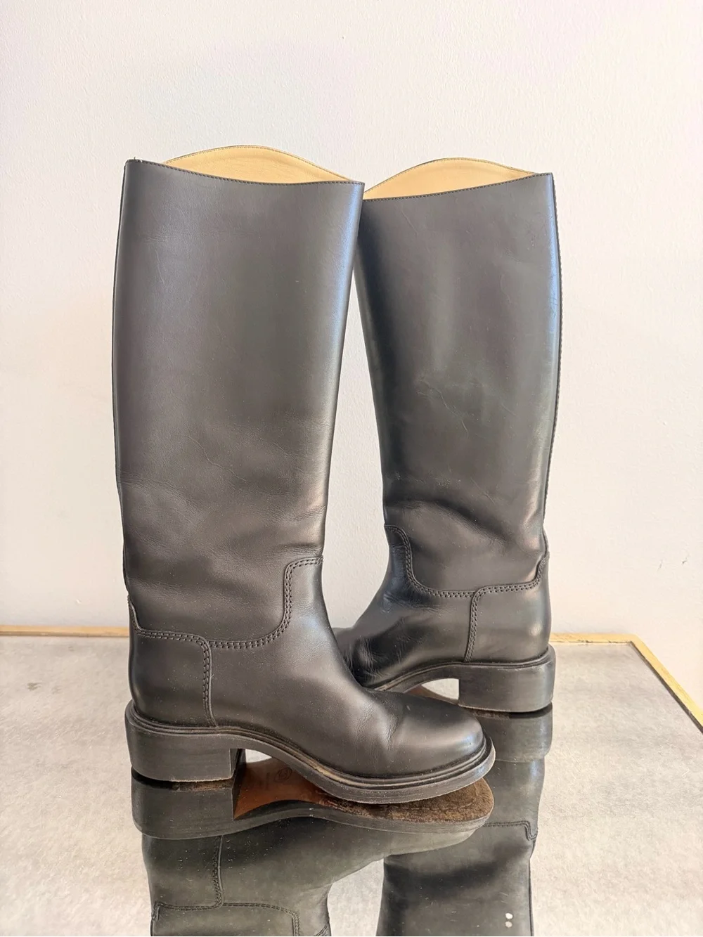 CHANEL Black Leather Tall Riding Boots